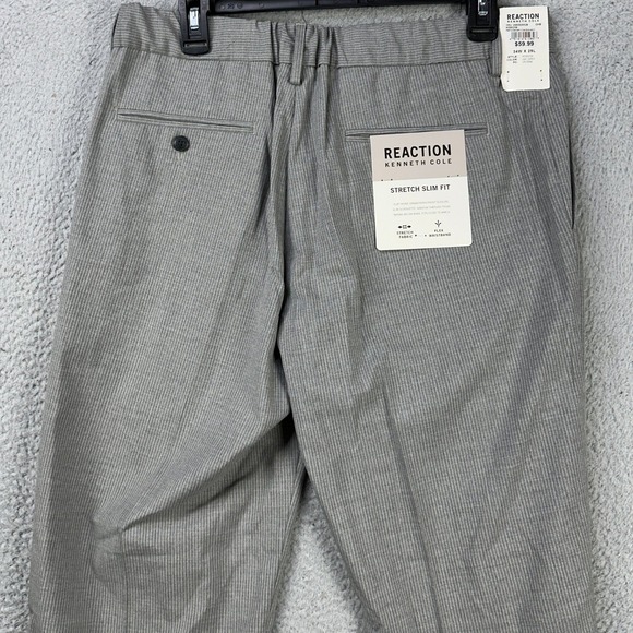 Kenneth Cole Reaction Mens‎ Dress Pants 34X29 Gray Flat Front Stretch Pocket NEW - Picture 1 of 9